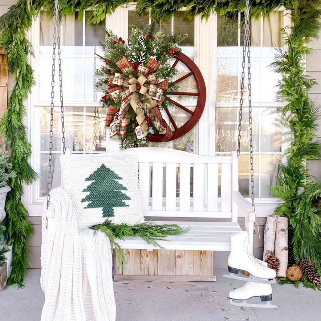 Winter wreath-Farmhouse wagon wheel(Christmas Sale)