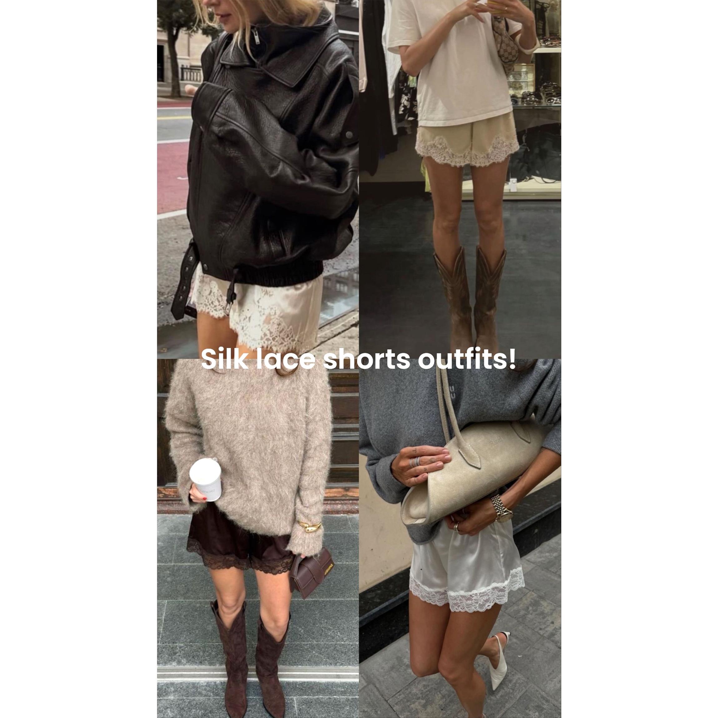 Buenoble Silky Lace Trim Shorts for Women Elegant Satin Lounge Shorts Fall Winter Chic OOTD