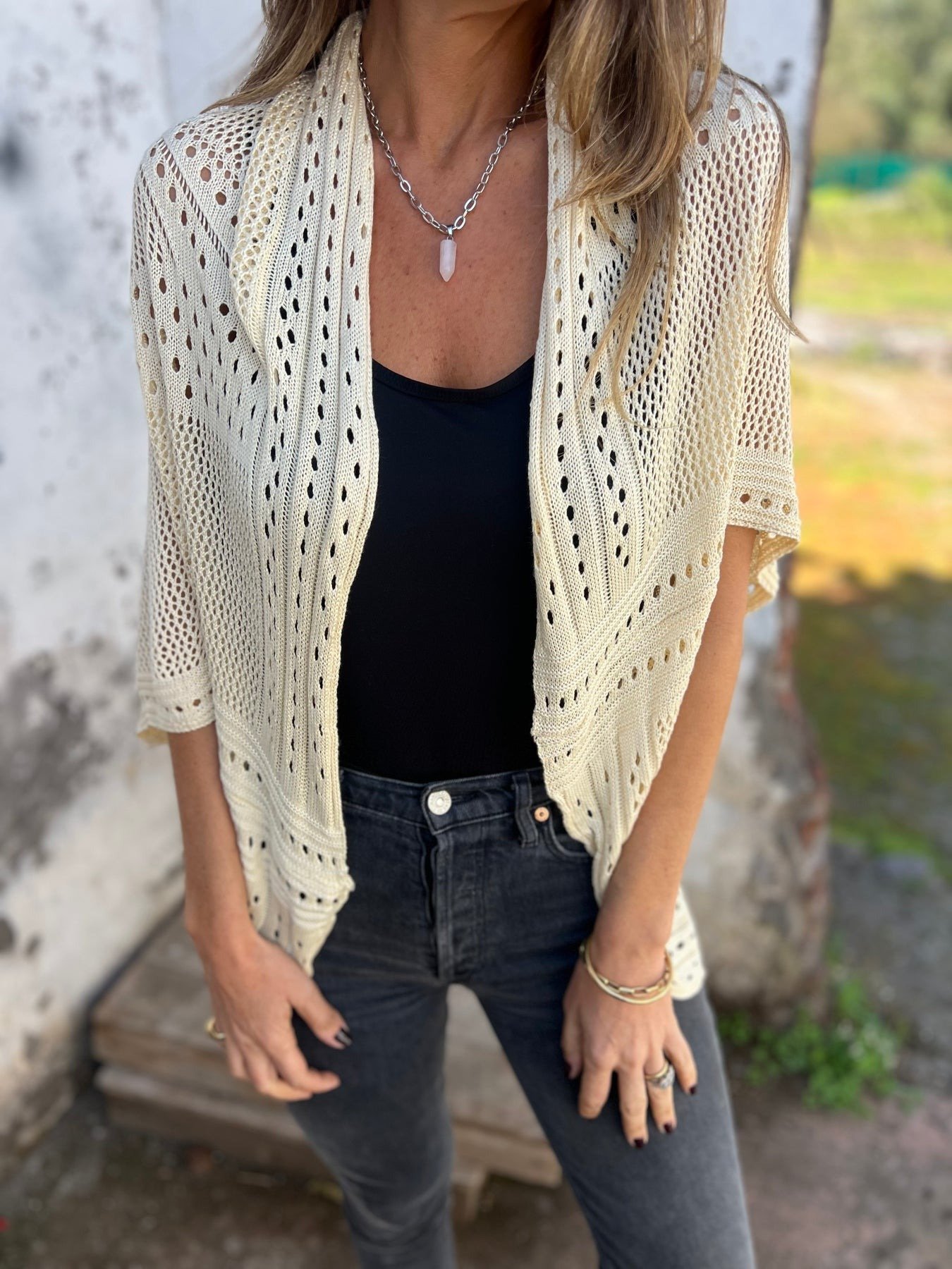 Hollow Half Sleeve Cardigan
