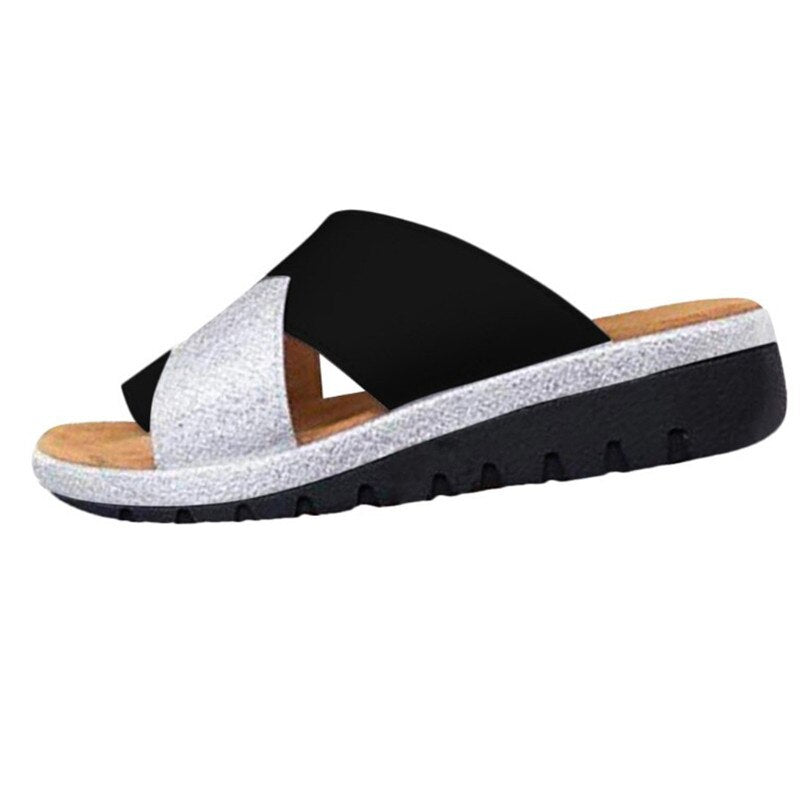 Women Artificial PU Shoes Slippers Orthopedic Bunion Corrector Comfy Platform Wedge Ladies Casual Big Toe Correction Sandal-walkjoyful