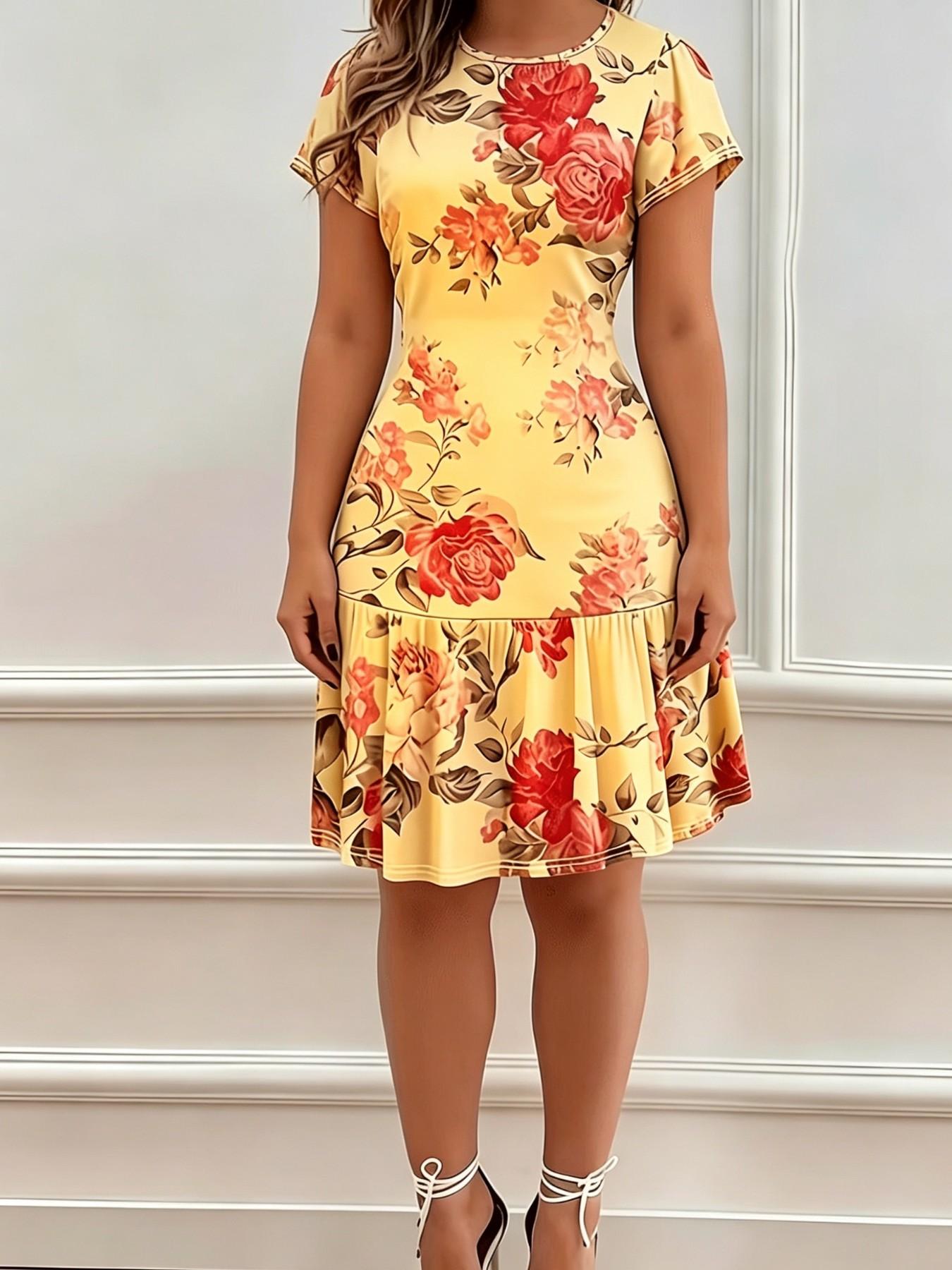 Summer Women's Casual Full Print High Elasticity Dress, Comfortable and Stylish, Perfect for Daily Wear, Trendy and Versatile Design Summer Women's Casual Full Print High Elasticity Dress, Comfortable and Stylish, Perfect for Daily Wear, Trendy and Versatile Design