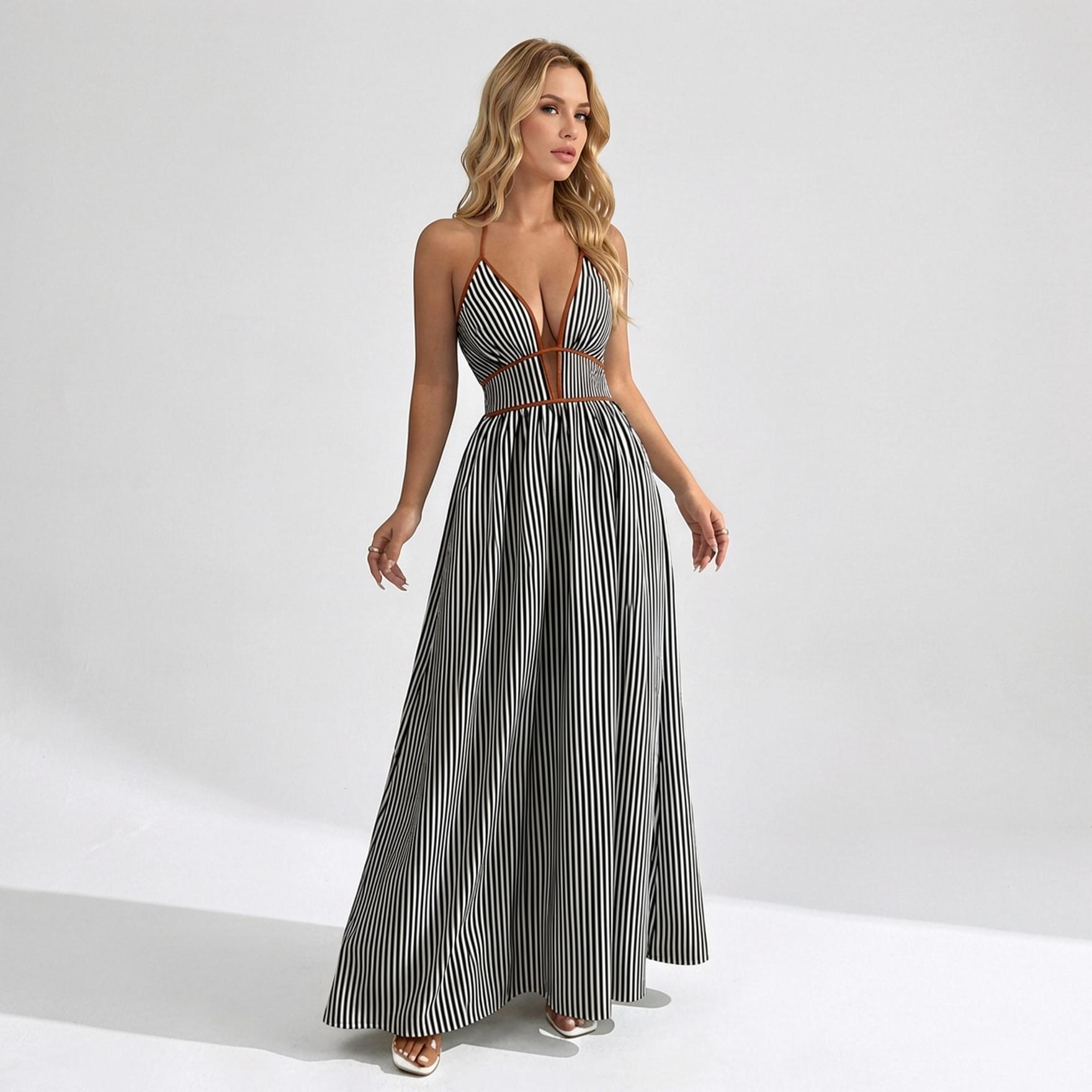 Katch Me Chic Women's Elegant Pinstripe Deep V Neckline Adjustable Halter Maxi Dress, Summer Lightweight Dresses for Beach Holiday, Comfort Women's Clothing Vneck Katch Me Chic Women's Elegant Pinstripe Deep V Neckline Adjustable Halter Maxi Dress, Summer Lightweight Dresses for Beach Holiday, Comfort Women's Clothing Vneck