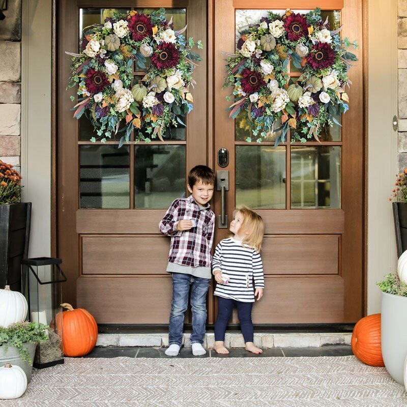 Large Fall Wreath - Burgundy Sunflower Wreath