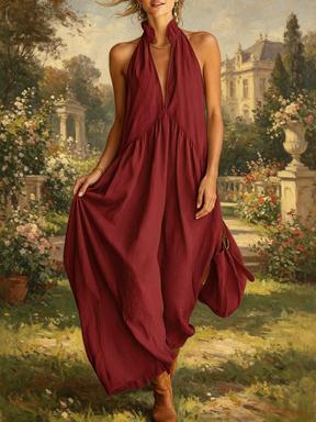 Mother's Day Gift AgeRose Halter Neck Maxi Dress Women Minimalist Casual Loose Fit Summer Beach Vacation Long Dress Lightweight with Pockets Mother's Day Gift AgeRose Halter Neck Maxi Dress Women Minimalist Casual Loose Fit Summer Beach Vacation Long Dress Lightweight with Pockets