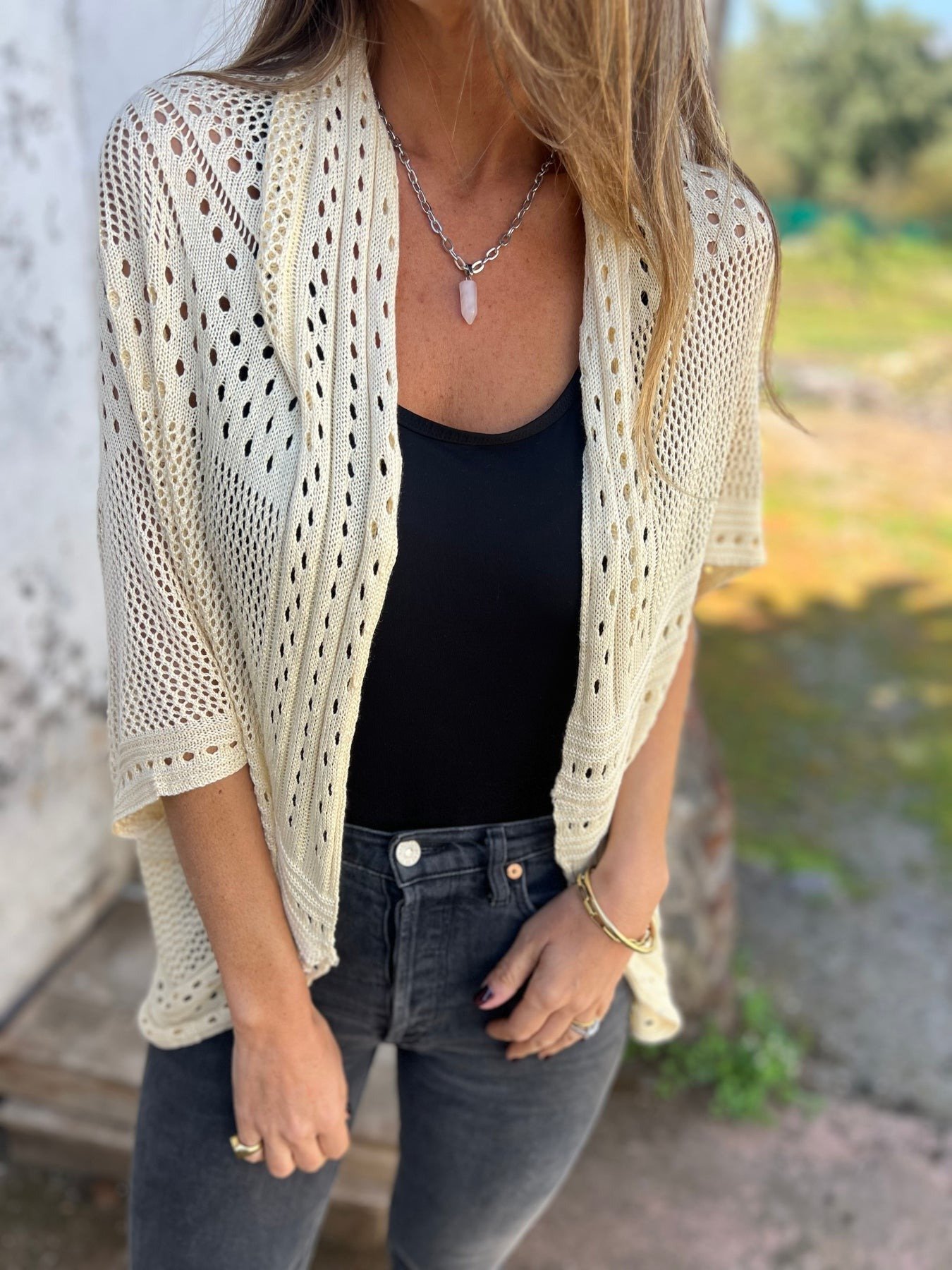 Hollow Half Sleeve Cardigan