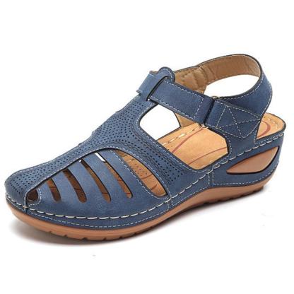 Vanccy - Soft PU Leather Closed Toe Vintage Anti-Slip Sandals-walkjoyful