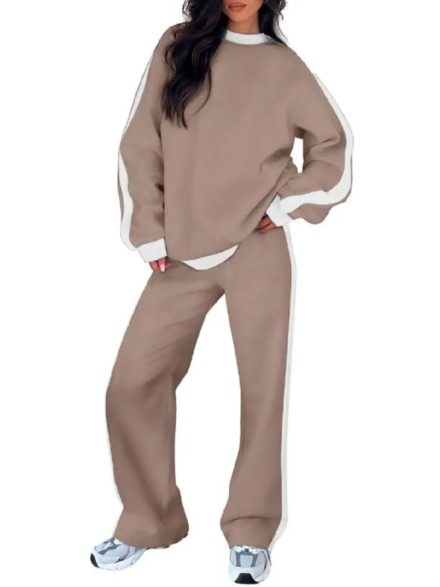 Women's Fleece Loose Fit Cozy Sweatshirt & Straight Leg Sweatpants Matching Sets