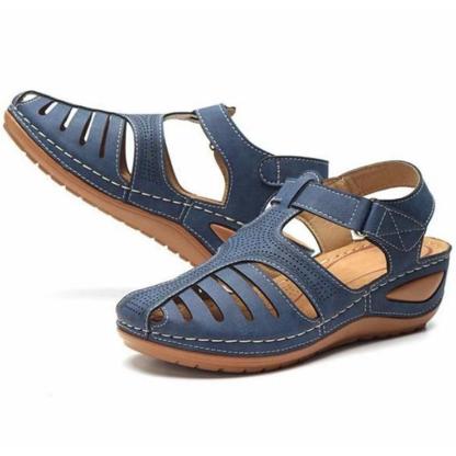 Vanccy - Soft PU Leather Closed Toe Vintage Anti-Slip Sandals-walkjoyful