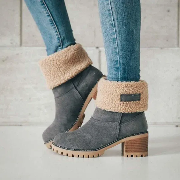 Women Two Ways Wear Warm Square Heels Snow Boots