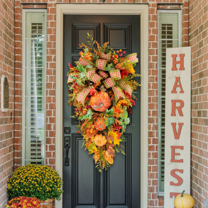 Large Fall Pumpkin Wreath-Year Round Wreath