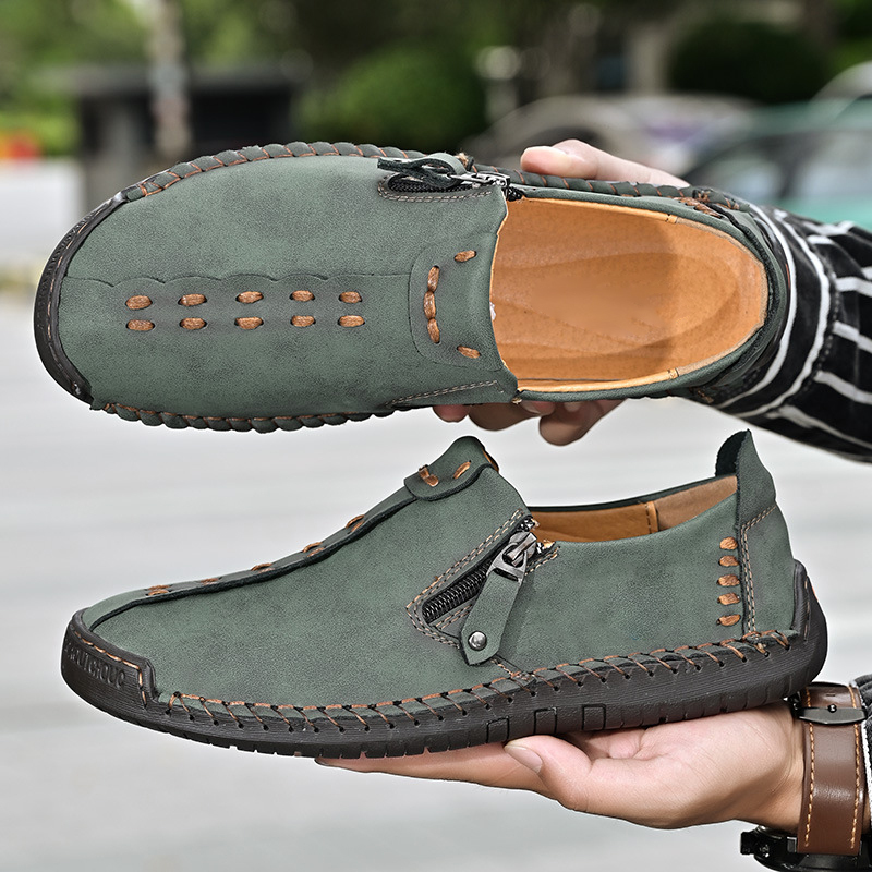 Men Handmade Daily Micro Flat Heel Casual Shoes
