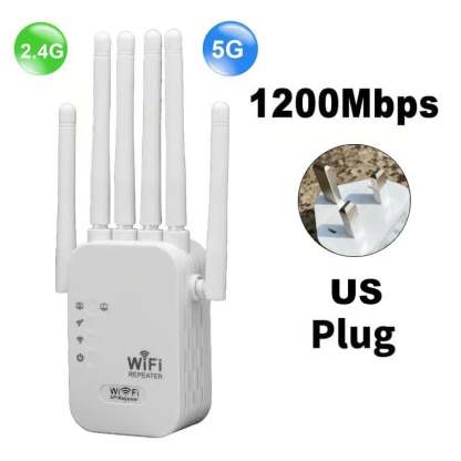 Upgraded 6-Antenna WiFi Extender, 300/1200Mbps Dual Band (5GHz/2.4GHz) Signal Booster, Covers 10,000 sq. ft & 50 Devices, Repeater with Ethernet Port for Home, Gifts