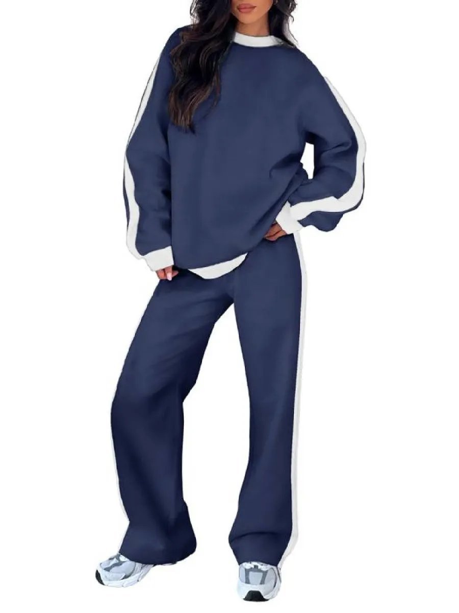 Women's Fleece Loose Fit Cozy Sweatshirt & Straight Leg Sweatpants Matching Sets