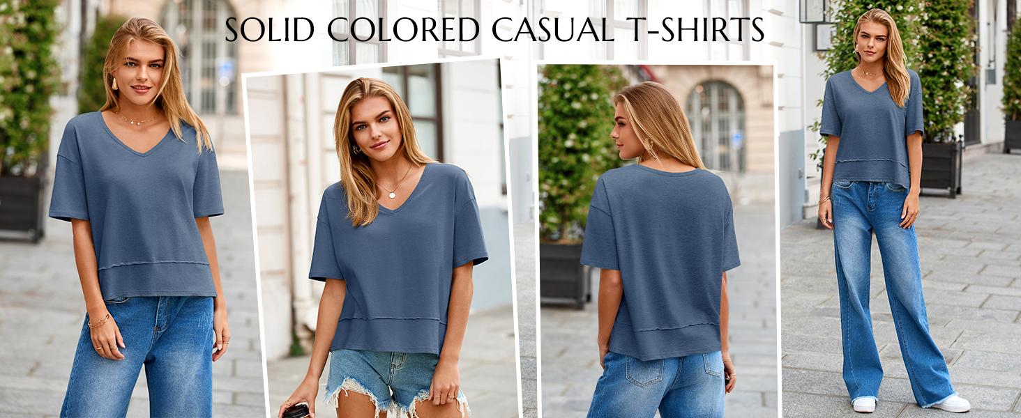 Cicy Bell Women's Summer V Neck T Shirts Casual Short Sleeve Flowy Tops Cute Loose Fit Basic Tees Premium Blend Fabric Flattering V Neckline Cicy Bell Women's Summer V Neck T Shirts Casual Short Sleeve Flowy Tops Cute Loose Fit Basic Tees Premium Blend Fabric Flattering V Neckline