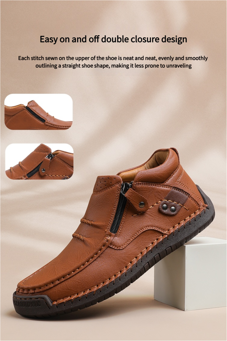 ⏰Limited Time Sale 50% OFF - Men&rsquo;s Handmade Premium Leather Slip-On Driving Boots &ndash; Wide Toe, Arch Support