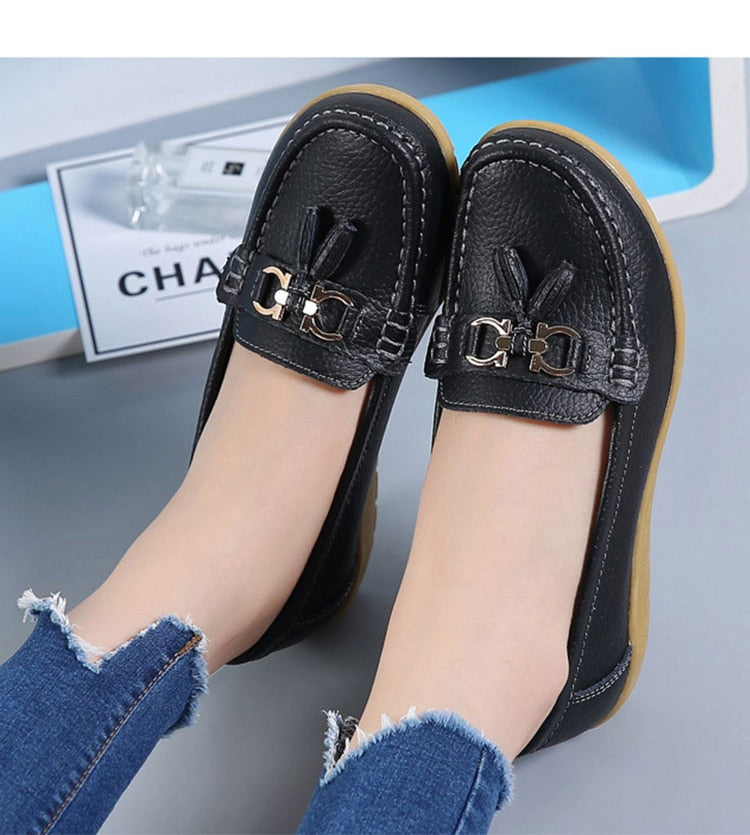 Vanccy-Women Flats Ballet Leather Shoes-walkjoyful