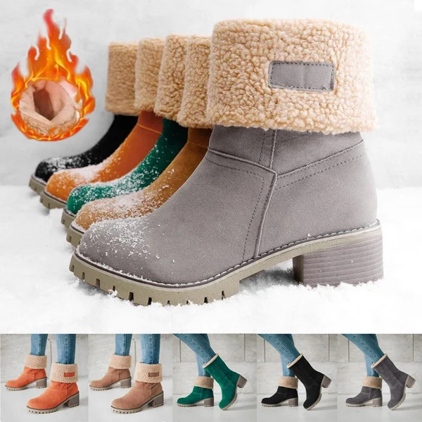Women Two Ways Wear Warm Square Heels Snow Boots