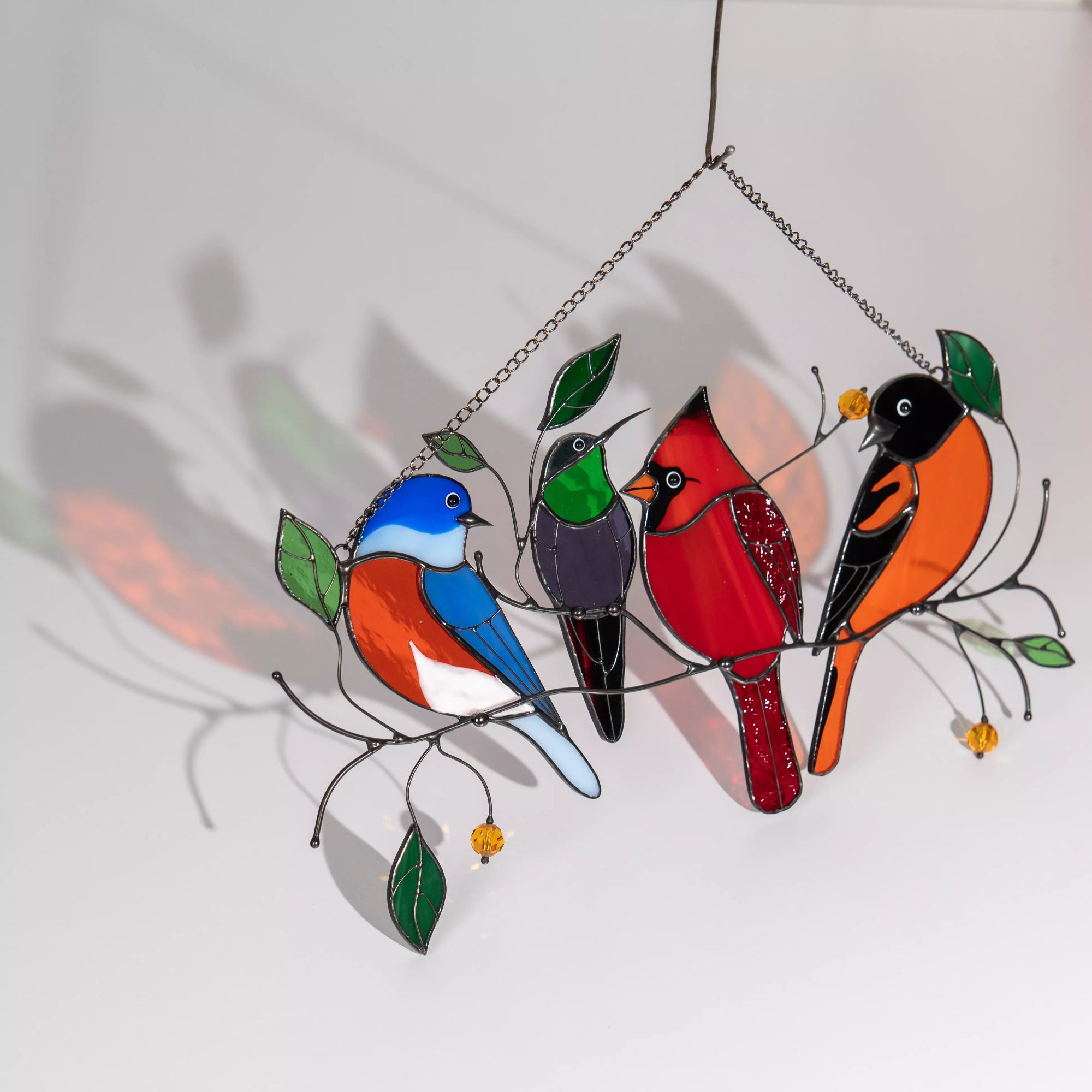 Four Birds on the Branch - Stained Glass Suncatcher