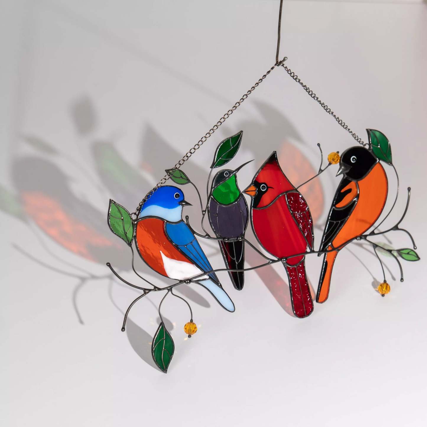 Four Birds on the Branch - Stained Glass Suncatcher