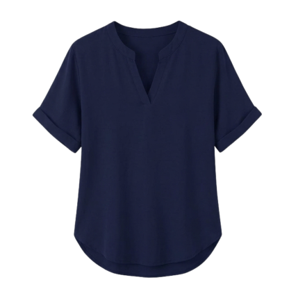 Breezy V Neck Blouse with Curved Hem