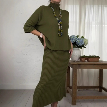 Elegant Knit Sweater and Midi Skirt 2-Piece Set
