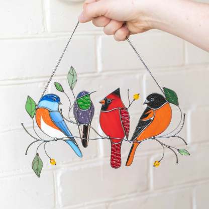 Four Birds on the Branch - Stained Glass Suncatcher