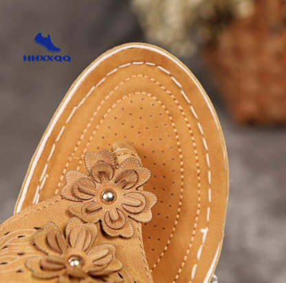 Sandals with Arch Support Anti-Slip wedges Sandal Vintage flower Flip Flop slippers comfortable Casual Wedge Sandals Shoes-walkjoyful