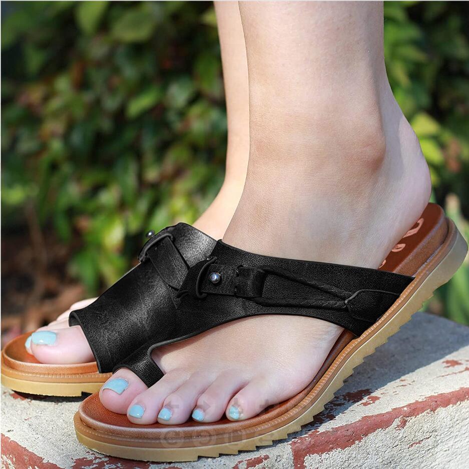 Sandals for Women Orthopedic Bunion Corrector Slippers Leather Ring Toe Sandal Comfy Platform Flat Lady Shoes Plus Sizes-walkjoyful