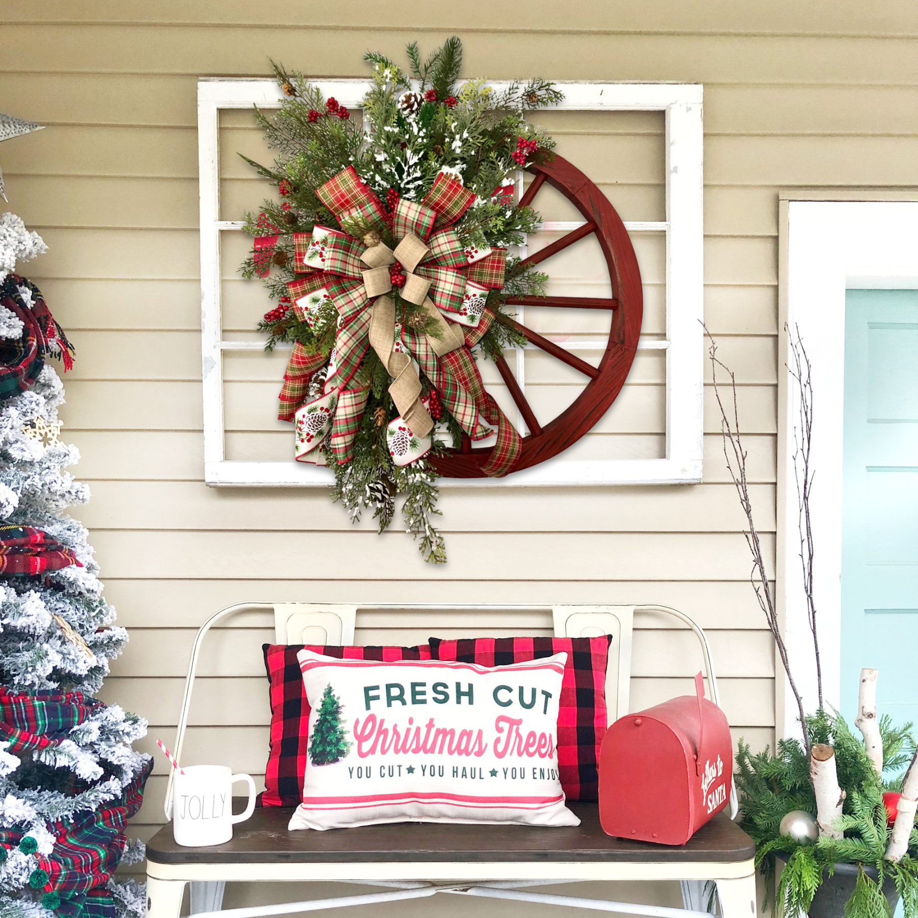 Winter wreath-Farmhouse wagon wheel(Christmas Sale)
