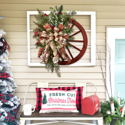 Winter wreath-Farmhouse wagon wheel(Christmas Sale)