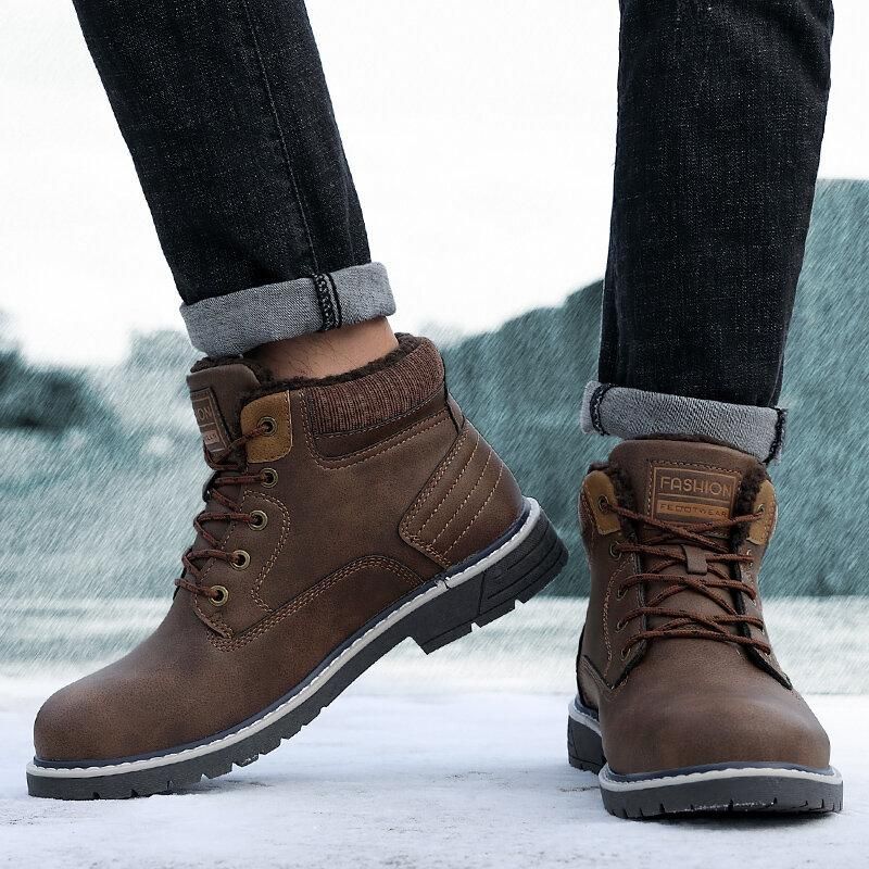 Men Outdoor Slip Resistant Warm Plush Lining Waterproof Snow Ankle Boots-burnzay