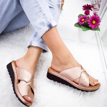 Women Artificial PU Shoes Slippers Orthopedic Bunion Corrector Comfy Platform Wedge Ladies Casual Big Toe Correction Sandal-walkjoyful