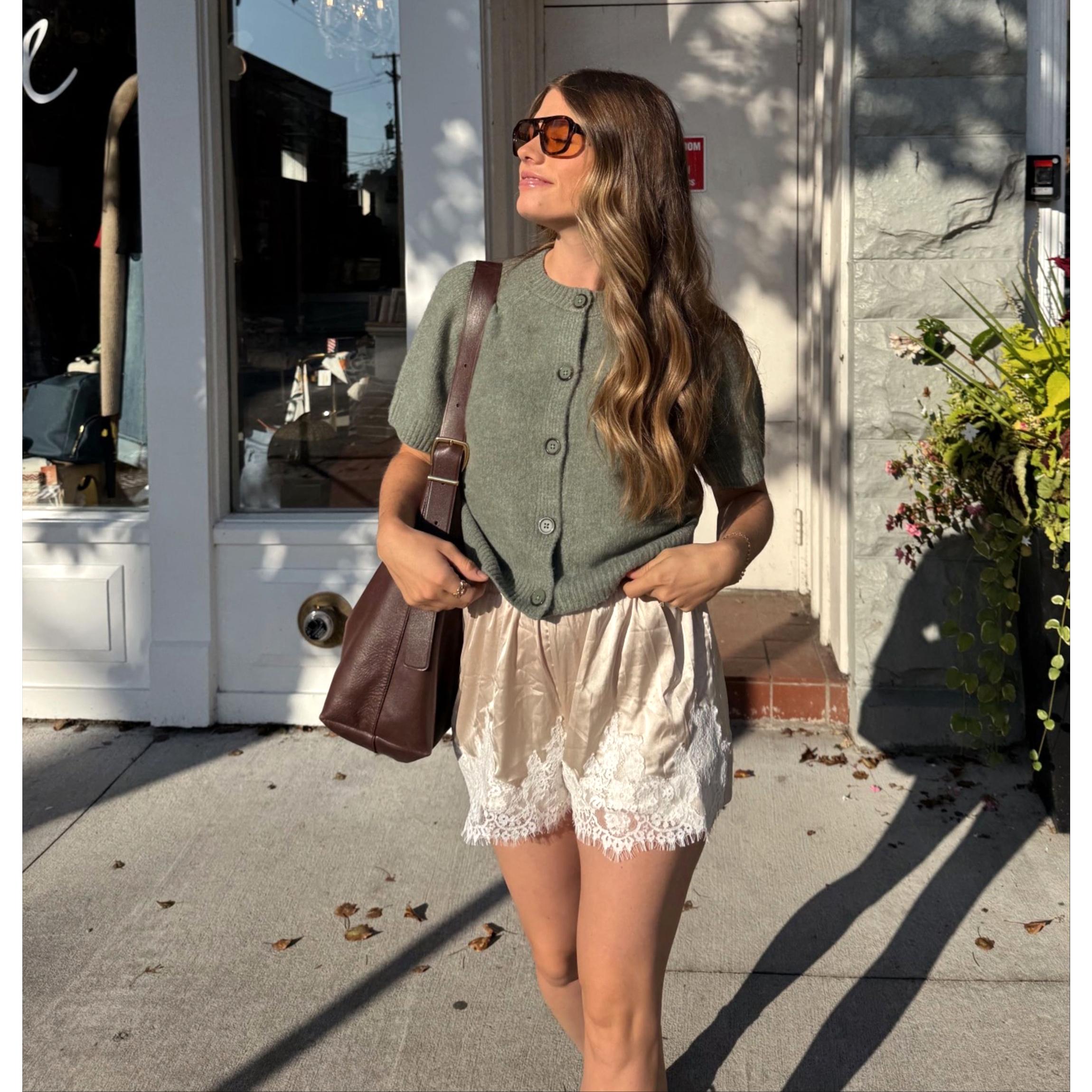 Buenoble Silky Lace Trim Shorts for Women Elegant Satin Lounge Shorts Fall Winter Chic OOTD