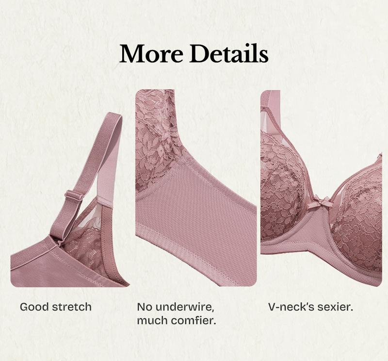 Lacsper Daisy minimizer Bra Floral Lace Unlined Comfort Non-Padded Full Coverage Plus Size Underwire with Supportive Under Band Comfortable Fit