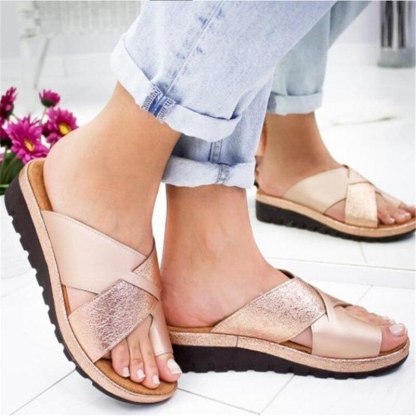Women Artificial PU Shoes Slippers Orthopedic Bunion Corrector Comfy Platform Wedge Ladies Casual Big Toe Correction Sandal-walkjoyful
