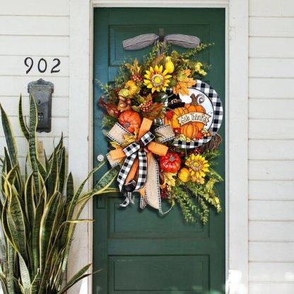 Farmhouse Buffalo Lattice Pumpkin and Sunflower Wreath