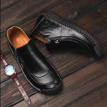 Men Leather Hand Stitching Side Zipper Comfy Soft Ankle Boots