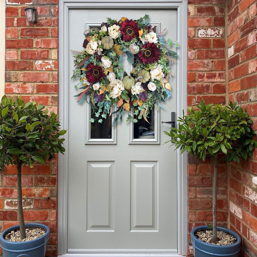 Large Fall Wreath - Burgundy Sunflower Wreath