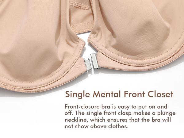 DELIMIRA Women's Front Closure Bras Posture Full Coverage Plus Size Underwire Unlined Back Support Plunge Seamless Bra B-H