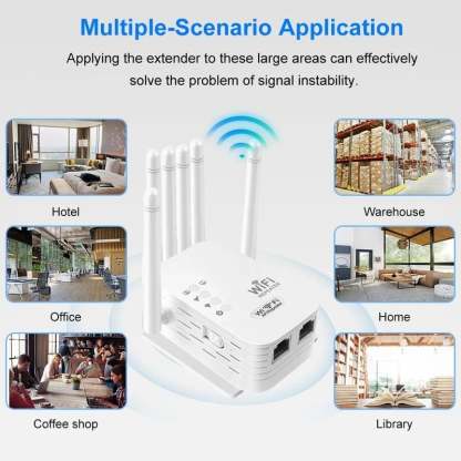 Upgraded 6-Antenna WiFi Extender, 300/1200Mbps Dual Band (5GHz/2.4GHz) Signal Booster, Covers 10,000 sq. ft & 50 Devices, Repeater with Ethernet Port for Home, Gifts