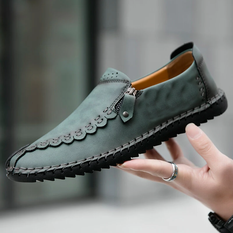 🔥Hot Sale🎉 Men Hand Stitching Vintage Casual Comfy Leather Soft Sole Zipper Slip On Loafers-walkjoyful