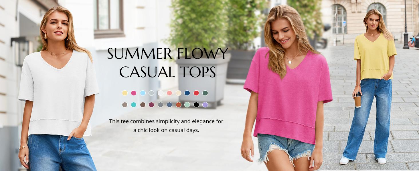 Cicy Bell Women's Summer V Neck T Shirts Casual Short Sleeve Flowy Tops Cute Loose Fit Basic Tees Premium Blend Fabric Flattering V Neckline Cicy Bell Women's Summer V Neck T Shirts Casual Short Sleeve Flowy Tops Cute Loose Fit Basic Tees Premium Blend Fabric Flattering V Neckline