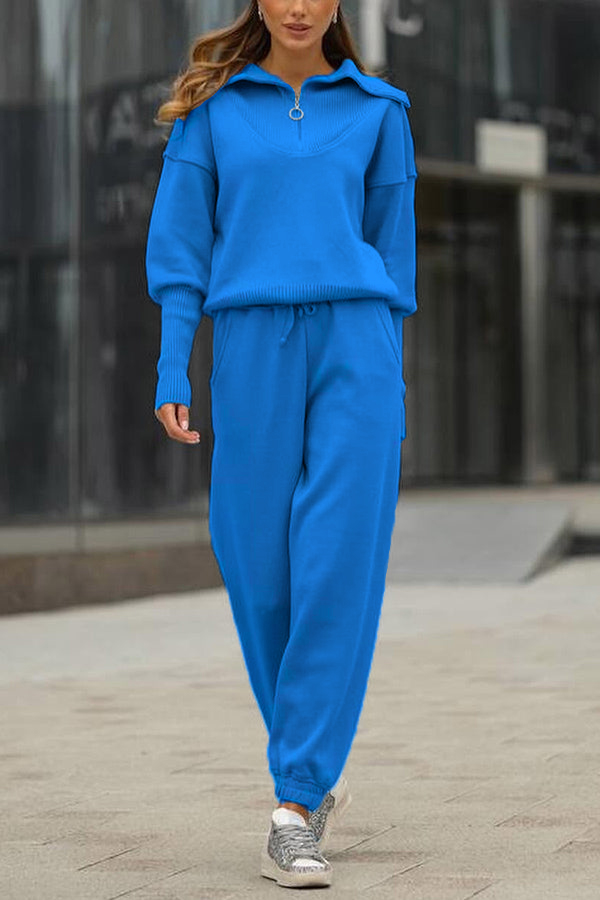 NEW🔥 2026 Women's Cotton Two-Piece Oversized Half-Zip Lapel Sweatshirt  Sweatpants Casual Suit