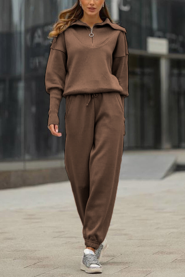NEW🔥 2026 Women's Cotton Two-Piece Oversized Half-Zip Lapel Sweatshirt  Sweatpants Casual Suit