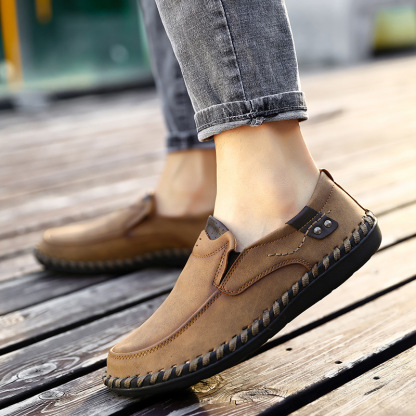 MEN'S LEATHER HAND-STITCHED CASUAL SHOES-walkjoyful