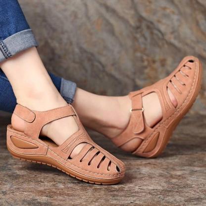 Vanccy - Soft PU Leather Closed Toe Vintage Anti-Slip Sandals-walkjoyful
