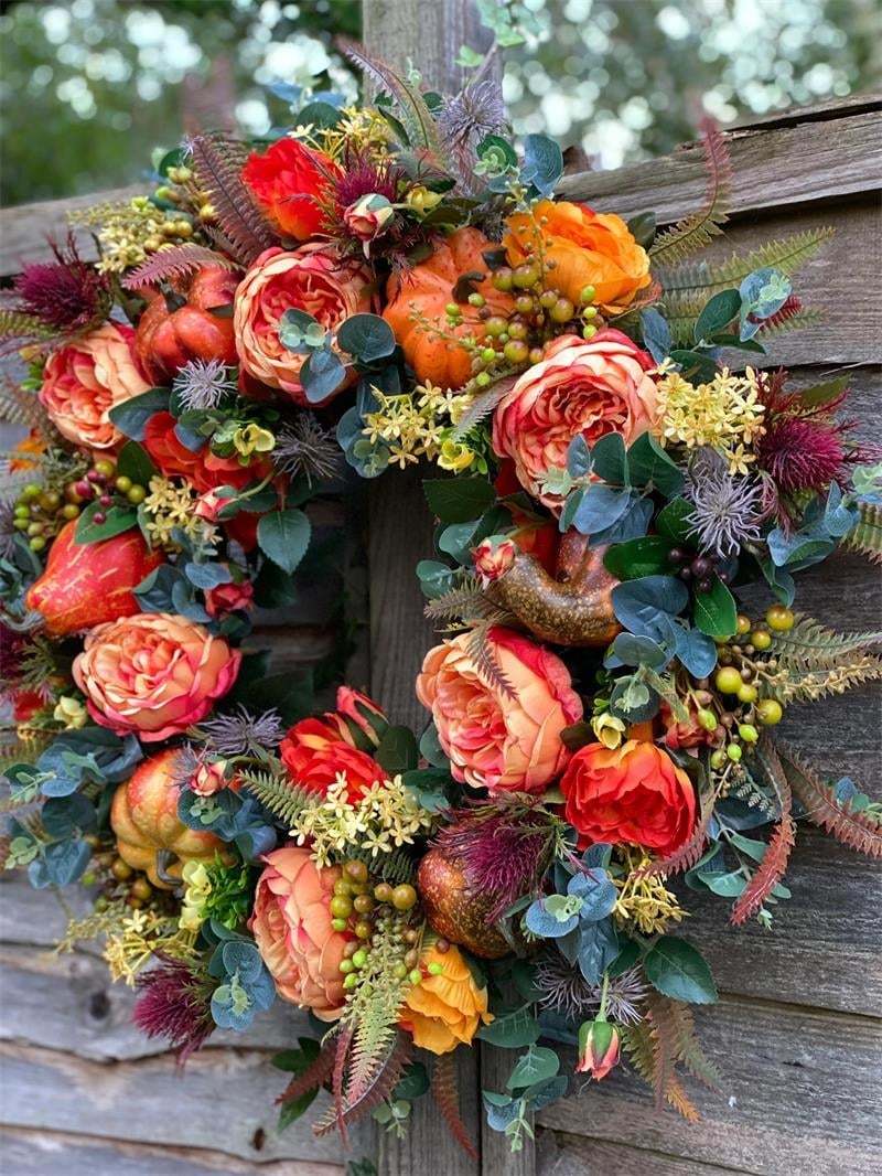 💖Last Day 49% OFF💖Fall Peony And Pumpkin Wreath - Year Round Wreath--🔥BUY 2 FREE SHIPPING