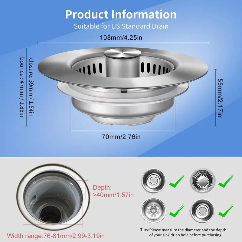🔥 Last Day 49% OFF 🔥3 in 1 Kitchen Sink Drain Strainer Kitchen Gadgets