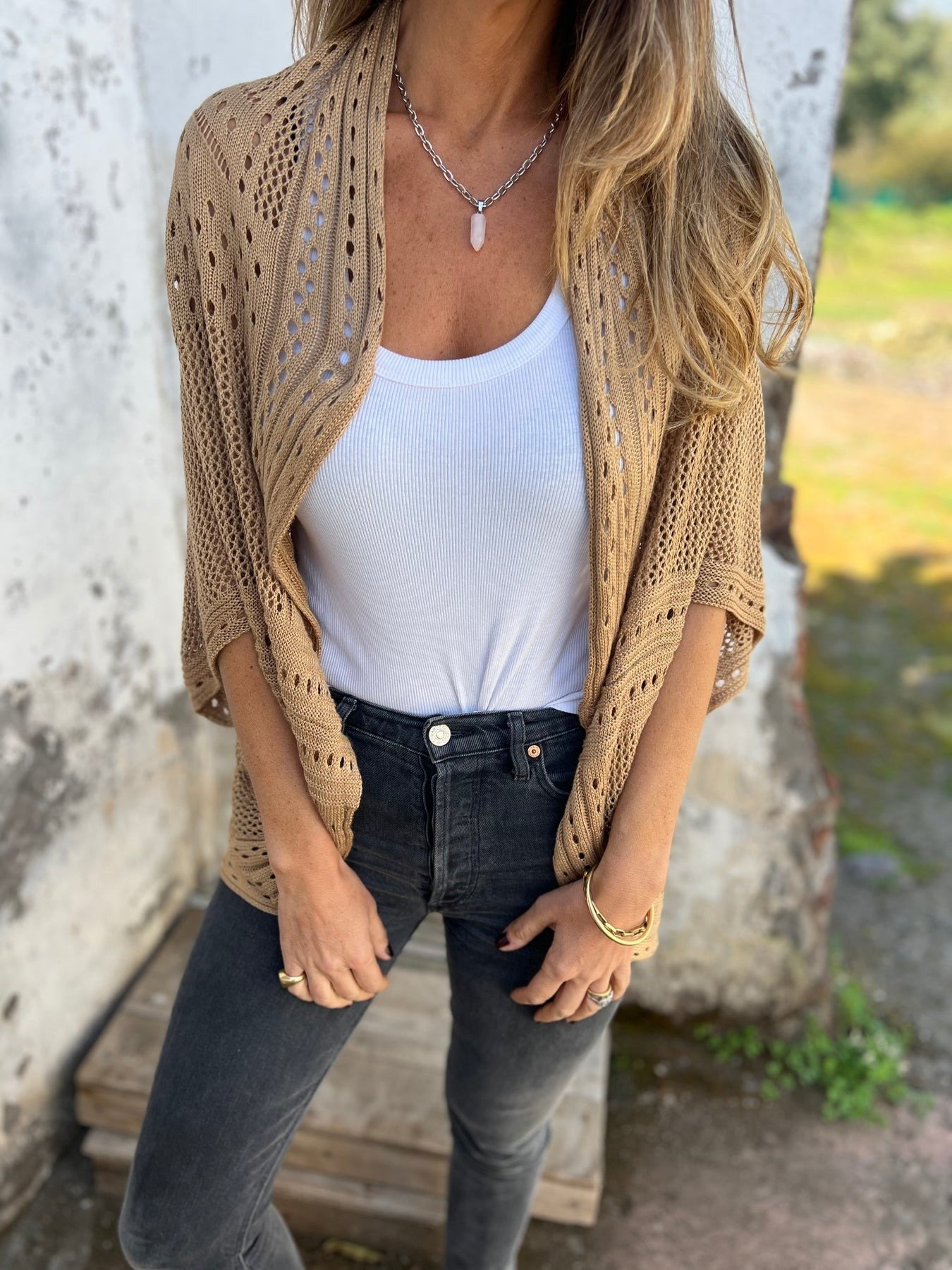 Hollow Half Sleeve Cardigan