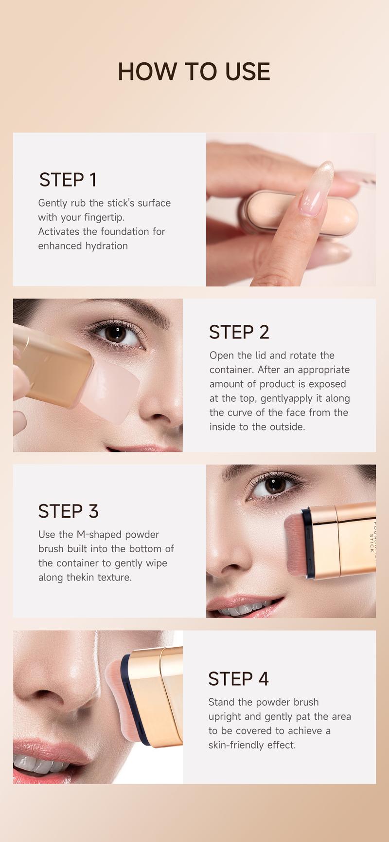 QIANWHITE Luminous Dual-Ended Concealer Foundation Stick with Built-in Brushes Complimentary Puff 24H Long-Lasting Waterproof Sweatproof One-Swipe Even Flawless Base Clear Radiant Skin Foundation Stick